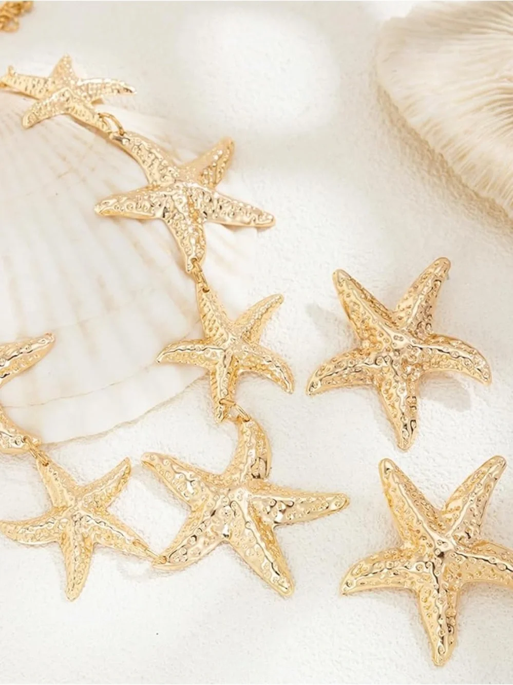 Gold Starfish Statement Necklace & Earrings Set